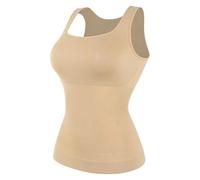 DUNSBY Camiseta Reductora Mujer Camisola sin Costuras, Chaleco de compresión, Control de Abdomen, Moldeador de Cintura, Ropa Interior, Camiseta sin Mangas con Cuello Cuadrado(Khaki,M)