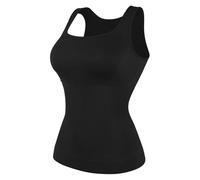 DUNSBY Camiseta Reductora Mujer Camisola sin Costuras, Chaleco de compresión, Control de Abdomen, Moldeador de Cintura, Ropa Interior, Camiseta sin Mangas con Cuello Cuadrado(Black,XL)