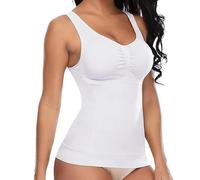 DUNSBY Camiseta Reductora Mujer Faja Moldeadora clásica con Control de Abdomen for Mujer, con Sujetador Acolchado, Chaleco elástico, Moldeador Corporal, corsé Adelgazante y Elevador.(White,XL)