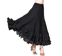 DUNSBY Falda Flamenca Mujer Vestido de Baile Moderno for Mujer, for vals, salón, competición, Falda Grande con Vuelo, Traje Rojo, Lentejuelas(Black,M)