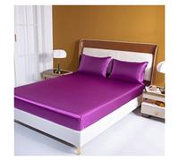 DUNSBY Sábana De Seda Sábana de satén con cinturón elástico Sábana Bajera de Repuesto Funda de colchón/140/160/200/Sábana Doble sin Funda de Almohada para La Familia(Zi Luo LAN,King 198x203x35cm)