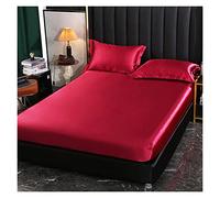 DUNSBY Sábana De Seda Sábana de satén con cinturón elástico Sábana Bajera de Repuesto Funda de colchón/140/160/200/Sábana Doble sin Funda de Almohada para La Familia(Jiu Hong se,King 198x203x35cm)