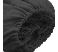 DUNSBY Sábanas de Lino Sábana Ajustable de Lino Puro 35 cm Profundidad, Funda colchón Bolsillo, Color Liso, Antideslizante, Fija, cubrecama Protector(Black,200x220 H35CM)