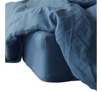 DUNSBY Sábanas de Lino Sábana Ajustable de Lino Puro 35 cm Profundidad, Funda colchón Bolsillo, Color Liso, Antideslizante, Fija, cubrecama Protector(Blue,140x200 H35CM)