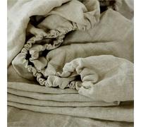 DUNSBY Sábanas de Lino Sábana Ajustable de Lino Puro 35 cm Profundidad, Funda colchón Bolsillo, Color Liso, Antideslizante, Fija, cubrecama Protector(Beige,180x200 H35cm)