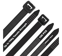 DUNSOO 100 Piezas Bridas Plastico Negras, 500 x 8 mm Bridas para Cables Profesionales, Resistente a Temperatura, 70 kg de Resistencia a la Tracción, Para Oficina, Hogar, Exteriores