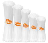 DUNSOO 1000 Piezas Bridas Plastico, Bridas Blanco 100/150/200/250/300mm, Presillas Plastico Resistente a Temperatura, Bridas para Cables Para Oficina, Hogar, Exteriores