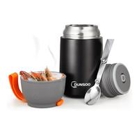 DUNSOO Recipiente térmico para alimentos de 650 ml, recipiente térmico para alimentos de acero inoxidable con cuchara plegable, fiambrera térmica ideal para guardar sopas, papillas, helados y yogurt.