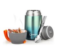 DUNSOO Recipiente térmico para alimentos de 650 ml, recipiente térmico para alimentos de acero inoxidable con cuchara plegable, fiambrera térmica ideal para guardar sopas Edelstahl Thermobehälter.