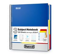 Dunwell 3-sujeto Spiral Notebook College gobernado 8.5x11 (azul) 150 hojas (300 pginas) Pestaas coloridas Pockets de divisores mviles Coloque 8.5