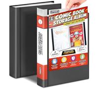Dunwell Álbum de almacenamiento de cómics (paquete de 2), para la actualidad, edad de plata, empaquetado regular y abordado, carpeta con 6 fundas superpesadas, cubierta transparente y lomo, regalo