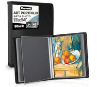 Dunwell Carpeta de arte de 11 x 14 pulgadas, color negro, 24 bolsillos, 48 páginas, carpeta de presentación de 11 x 14 pulgadas con fundas protectoras, portafolio de arte para niños, libro de