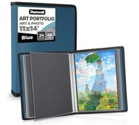 Dunwell Carpeta de arte de 11 x 14 pulgadas con papel de montaje (azul), carpeta grande para almacenamiento de obras de arte, 24 fundas para exhibir 48 páginas, libro de presentación de poliéster sin