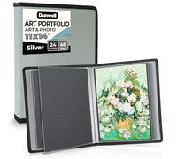 Dunwell Carpeta de arte de 11 x 14 pulgadas con papel de montaje (plateado), carpeta grande para almacenamiento de obras de arte, 24 fundas transparentes, 48 páginas, libro de presentación de