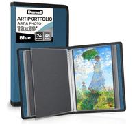 Dunwell Carpeta de arte de 12 x 18 pulgadas con papel de montaje negro (azul), carpeta grande para almacenamiento de obras de arte, 24 fundas para exhibir 48 páginas, libro de presentación de 12 x 18