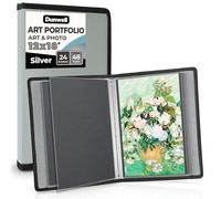Dunwell Carpeta de portafolio de arte de 12 x 18 pulgadas con papel de montaje (plateado), carpeta grande para almacenamiento de obras de arte, 24 fundas transparentes, 48 páginas, libro de