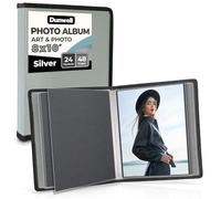 Dunwell Carpeta de portafolio de arte para fotos de 8 x 10 pulgadas, color plateado, álbum de cubierta suave con 24 páginas encuadernadas, muestra 48 fotos u obras de arte, carpeta de presentación con