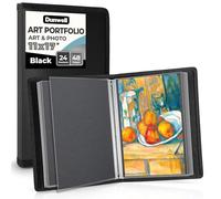 Dunwell Portafolio de arte de 11 x 17 pulgadas, color negro, carpeta grande para obras de arte, carpeta de arte de 11 x 17 pulgadas tiene 24 bolsillos, muestra 48 páginas, álbum de cartera para