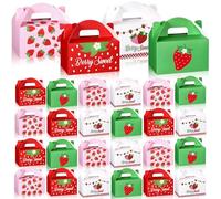 Dunzoom 24 cajas de regalo de fresas para fiesta de verano, bolsas de regalo con asas, color rojo, caramelo, bayas, primer cumpleaños, suministros de fiesta (verano)