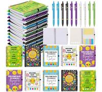 Dunzoom 40 cuadernos en espiral a granel con notas adhesivas, bolígrafos motivacionales para el primer día de escuela, recuerdos de fiesta para profesores, estudiantes, aula (cara sonriente)