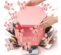 Dunzoom Caja de regalo sorpresa de mariposa voladora, caja de regalo grande de explosión de cumpleaños con 12 mariposas voladoras, caja de mariposa de regalo rosa explosiva para cumpleaños, boda,