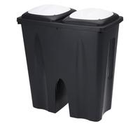 Duo - Cubo de basura doble rectangular de 50 litros (2 compartimentos de 25 l). Cubo separador de basura, color negro, con tapa