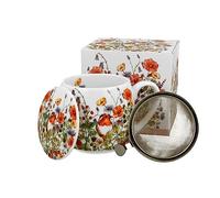 DUO FLORAL Taza de barril de 430 ml, con colador de té, porcelana china