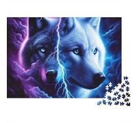 Dúo Lobo Eléctrico Rompecabezas de 1000 Piezas para Adultos Lobo Negro y Blanco Dividido con Rayo Desafiante Duro Difícil Premium Grueso Alivio del Estrés Decoración Familiar 38x26cm/1000pcs