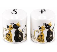 Duo - Salero y pimentero para gatos y flores, cerámica de alta calidad, diseño francés, 5 x 5 x 6 cm