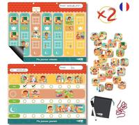 DUO TABLEAUX SEMAINIER ET JOURNALIER MAGNéTIQUE - TABLEAUX MAGNéTIQUE MONTESSORI AVEC 140 AIMANTS D'ACTIVITéS COMPLET, IDéAL POUR INSTAURER ROUTINE ET AUTONOMIE, COMPATIBLE TDAH, AUTISME DèS 3 ANS