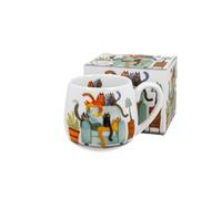 Duo - Taza de Porcelana New Bone China 430 ml - Diseño “Gatos en el Sofá” - Serie Animals - Colores Vivos, Estilo Moderno y Divertido - Incluye Caja Decorativa para Regalo