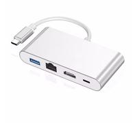 DUOBAGMA Adaptador USB C HDMI 4 en 1 USBC Hub Convertidor con HDMI 4K (3840x2160@30Hz)/1080P/720P, USB 3.0 5Gbps, RJ45 Ethernet, PD para iPad/MacBook/Samsung S24/Surface/HP