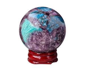 Duobao Crystal Ball Fengshui Gemstones Sphere Balls with Stand Polished Stone Sphere Sculpture Figurine Gift Living Room Office Home Decor