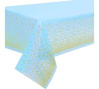 Duocute 2 Piezas Mantel Desecheble Fiesta Oro Azul Mantel Rectangular Dorado Cubierta de Mesa para Banquetes, Baby Shower, Cumpleaños de Niños, Tertulia,137 cm x 274 cm