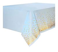 Duocute 4 Piezas Mantel Desecheble Fiesta Oro Azul Mantel Rectangular Dorado Cubierta de Mesa para Banquetes, Baby Shower, Cumpleaños de Niños, Tertulia, Aniversario, 137 cm x 274 cm