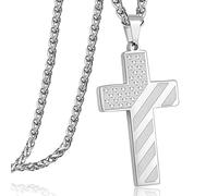 Duodiner Collar de cruz de la bandera americana de acero inoxidable, colgante de versículo de la Biblia para hombres y niños de 24, Acero inoxidable, Sin gemas.
