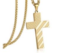 Duodiner Collar de cruz de la bandera americana de acero inoxidable con colgante de versículo de la Biblia para hombres y niños de 24, Acero inoxidable, Sin gemas.