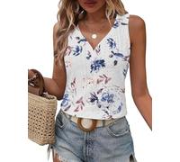 DUOEASE Camiseta Sin Mangas Mujer 2025 Básica Elegant Holgado Top Mujer Cuello en V Verano BlancoFlor-S