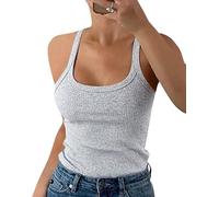 DUOEASE Camiseta sin Mangas Mujer 2025 Classic Cuello Crew Elegant Camiseta de Tirantes Slim fit Costilla Ropa Verano-Flowergray-XS