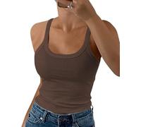 DUOEASE Camiseta sin Mangas Mujer 2025 Classic Cuello Crew Elegant Camiseta de Tirantes Slim fit Costilla Ropa Verano-Brown-L