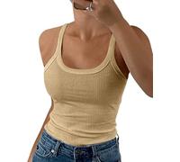 DUOEASE Camiseta sin Mangas Mujer 2025 Classic Cuello Crew Elegant Camiseta de Tirantes Slim fit Costilla Ropa Verano-Lightbrown-XS