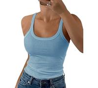 DUOEASE Camiseta sin Mangas Mujer 2025 Classic Cuello Crew Elegant Camiseta de Tirantes Slim fit Costilla Ropa Verano-Azul y Gris-S