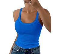 DUOEASE Camiseta sin Mangas Mujer 2025 Classic Cuello Crew Elegant Camiseta de Tirantes Slim fit Costilla Ropa Verano-Azul-M