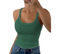 DUOEASE Camiseta sin Mangas Mujer 2025 Classic Cuello Crew Elegant Camiseta de Tirantes Slim fit Costilla Ropa Verano-Verde-S