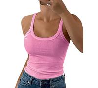 DUOEASE Camiseta sin Mangas Mujer 2025 Classic Cuello Crew Elegant Camiseta de Tirantes Slim fit Costilla Ropa Verano-Rosa Oscuro-S