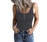 DUOEASE Camiseta Sin Mangas Mujer 2025 Cuello Crew Botones Top Mujer Verano Costilla Casual GrisOscuro-S