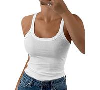 DUOEASE Camiseta sin Mangas Mujer Blanco 2025 Classic Cuello Crew Elegant Camiseta de Tirantes Slim fit Costilla Ropa Verano-Blanco-M