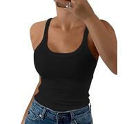 DUOEASE Camiseta sin Mangas Mujer Negro 2025 Classic Cuello Crew Elegant Camiseta de Tirantes Slim fit Costilla Ropa Verano-Negro-XS