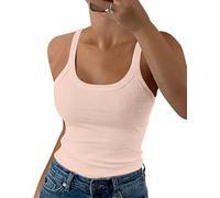 DUOEASE Debardeur Blanc Femme Col Rond Côtelés Basique Haut Blanc Femme Chic Extensible Rosa Claro-XS