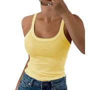 DUOEASE Top Mujer 2027 Basicas Slim fit Cuello Crew Costilla Camiseta de Tirantes Elástica Ropa Verano Yema de Huevo-XS